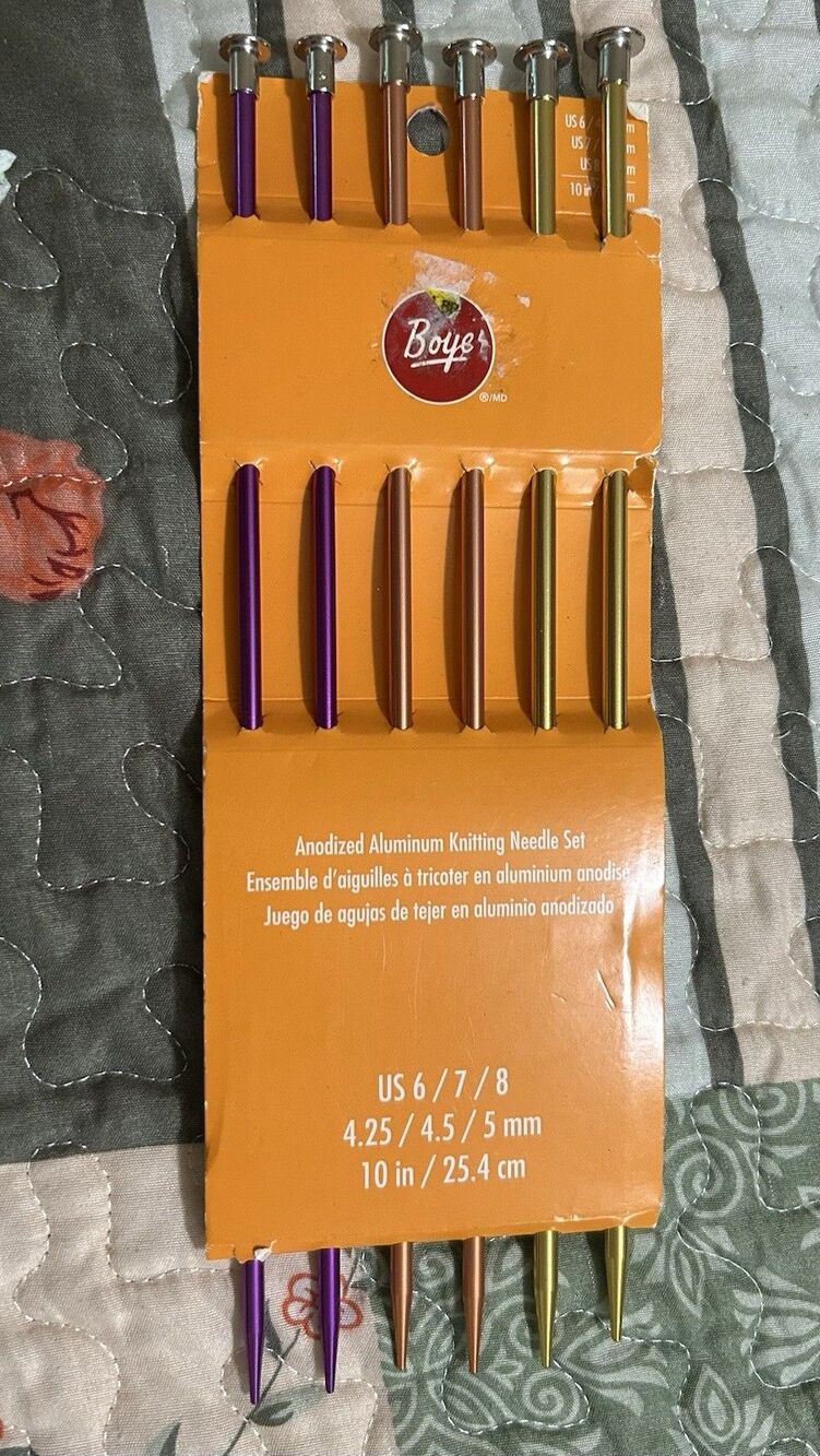 Boye Anodized Aluminum Knitting Needle Set 10" Sizes 6, 7, 8 (4.25 / 4.5 / 5 mm)